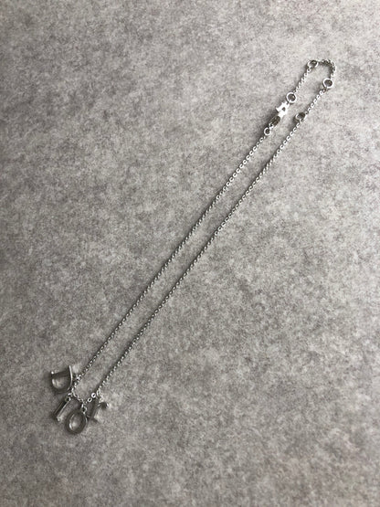 Christian Dior Logo Motif Necklace Silver Vintage 385zty