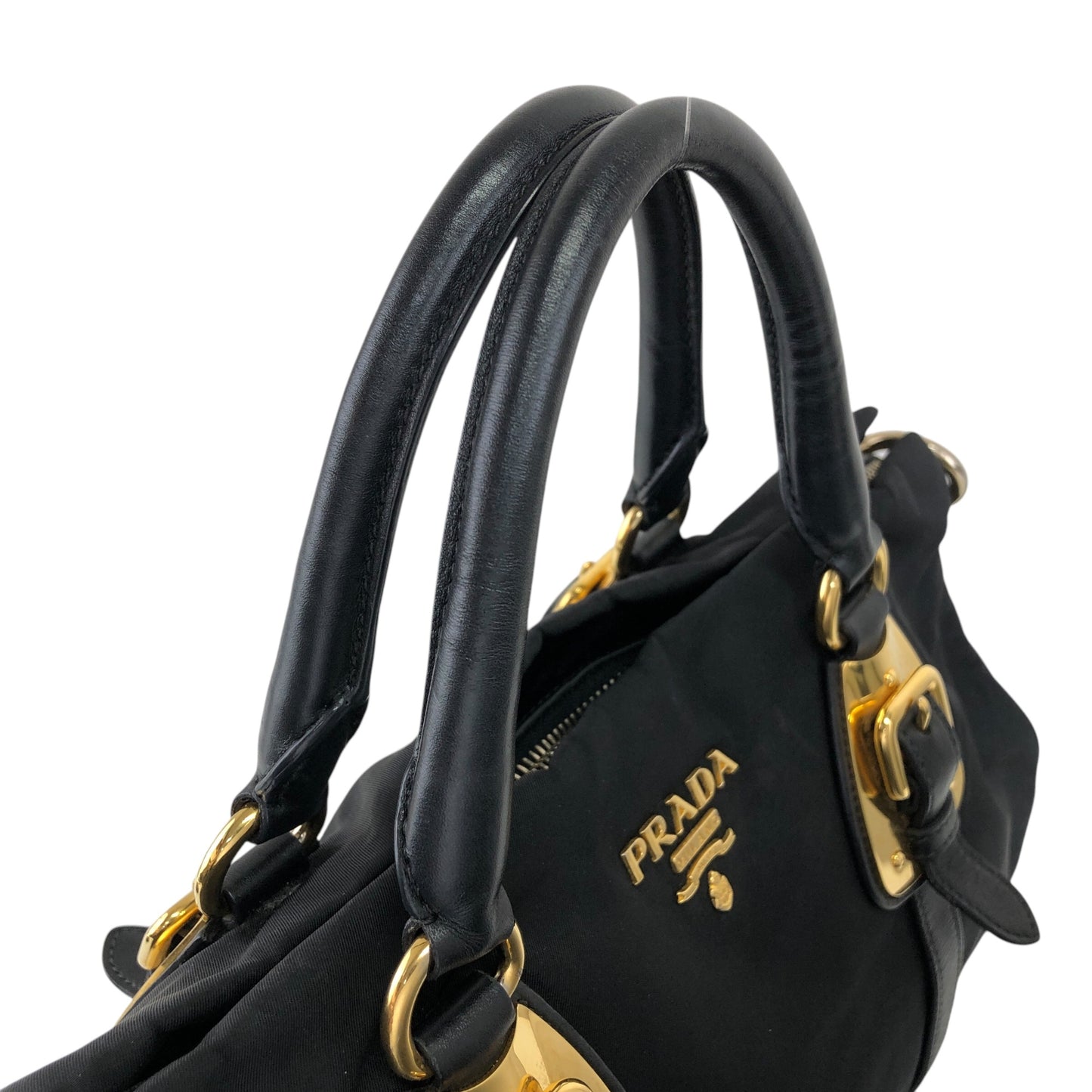 PRADA Logo Two-way Handbag Shoulder bag Black Vintage 7axa82