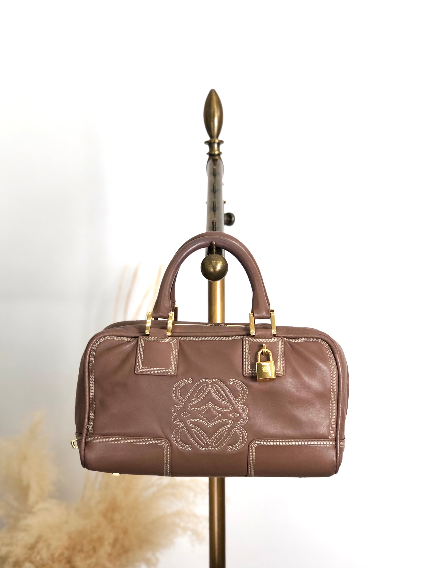 LOEWE Amazona28 Anagram Handbag Boston bag Brown Vintage f75cvh