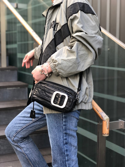 PRADA Buckle Shoulder bag Black Vintage cdnxfz