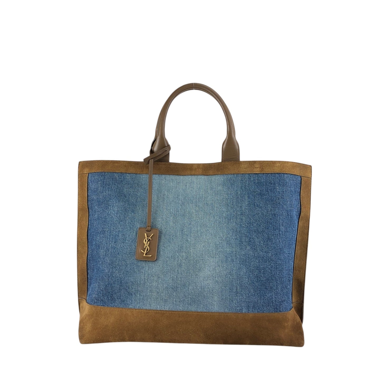 Yves Saint Laurent YSL Logo Totebag Indigo×Brown Vintage tgpnxk