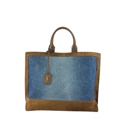 Yves Saint Laurent YSL Logo Totebag Indigo×Brown Vintage tgpnxk