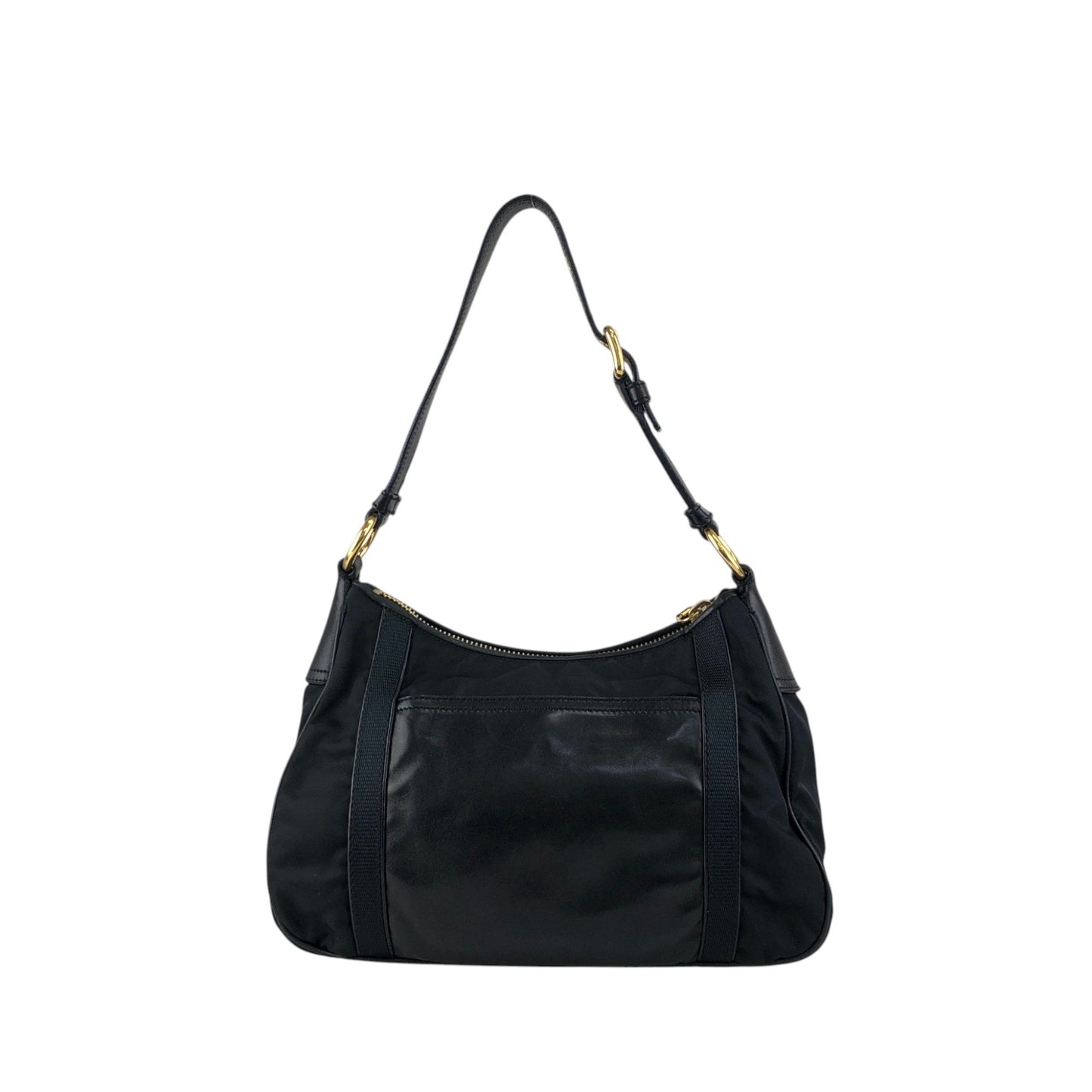 PRADA Triangle Logo Front Buckle Shoulder bag Hobobag Black Vintage kmr53p