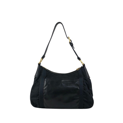 PRADA Triangle Logo Front Buckle Shoulder bag Hobobag Black Vintage kmr53p