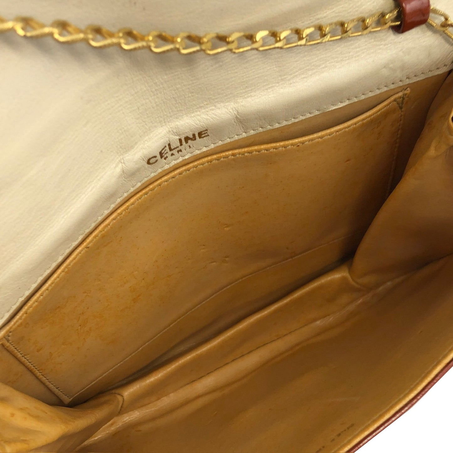 CELINE Triomphe Chain Leather Shoulder bag Brown Vintage tbugmc