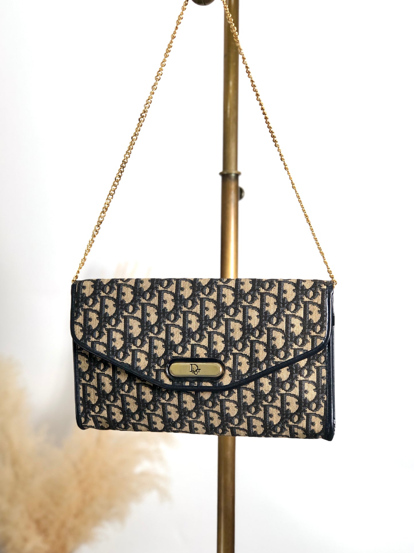 Christian Dior Trotter 鏈條單肩包 海軍藍 復古 gex65u