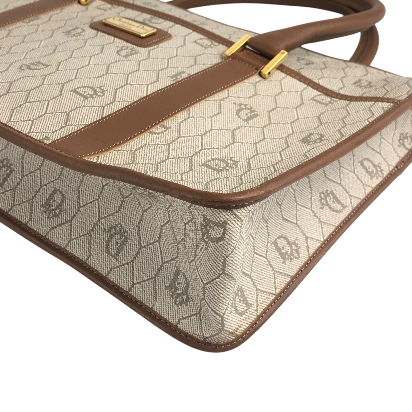 Christian Dior Honeycomb Pattern Handbag Beige Vintage r4yh5k
