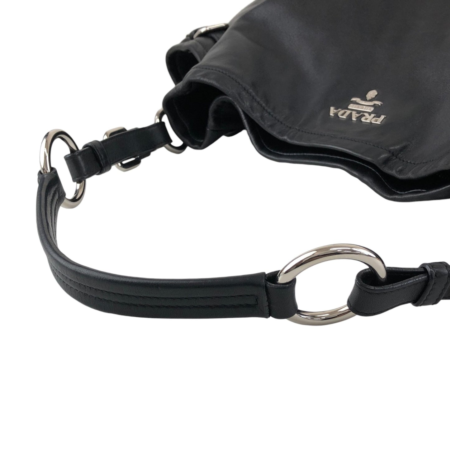 PRADA Logo Side Pocket Handbag Black Vintage ab8g6p