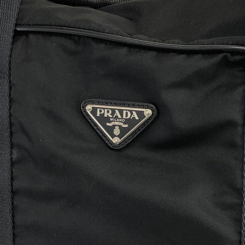 PRADA Triangle Logo Handbag Boston bag Black Vintage uw62dp