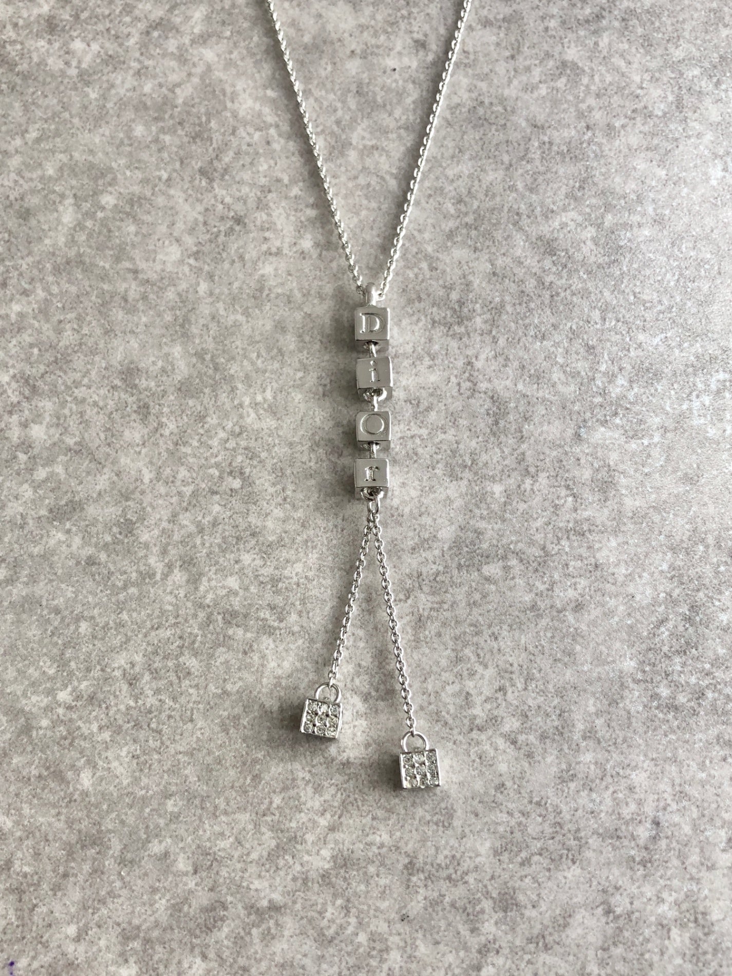 Christian Dior CD Logo Cube Motif Necklace Silver Vintage j5k8kf