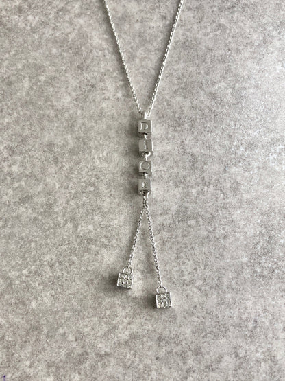 Christian Dior CD Logo Cube Motif Necklace Silver Vintage j5k8kf