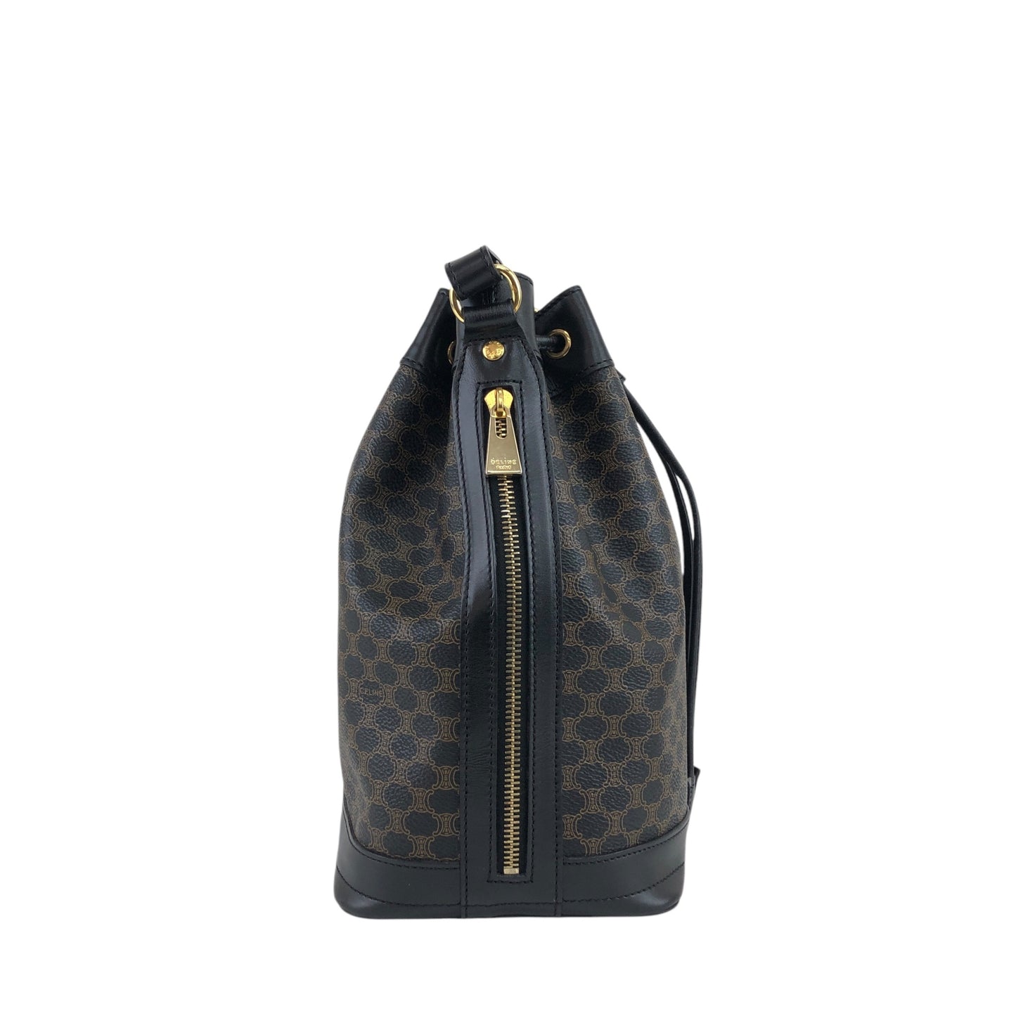 CELINE Macadam Blason Drawstring Shoulder bag Black Vintage ruunby