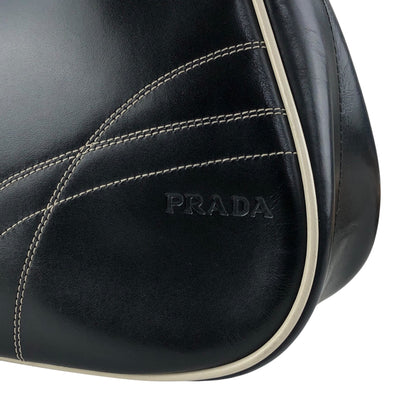 PRADA Stitch Shoulder bag Hobobag Black Vintage tfesrt