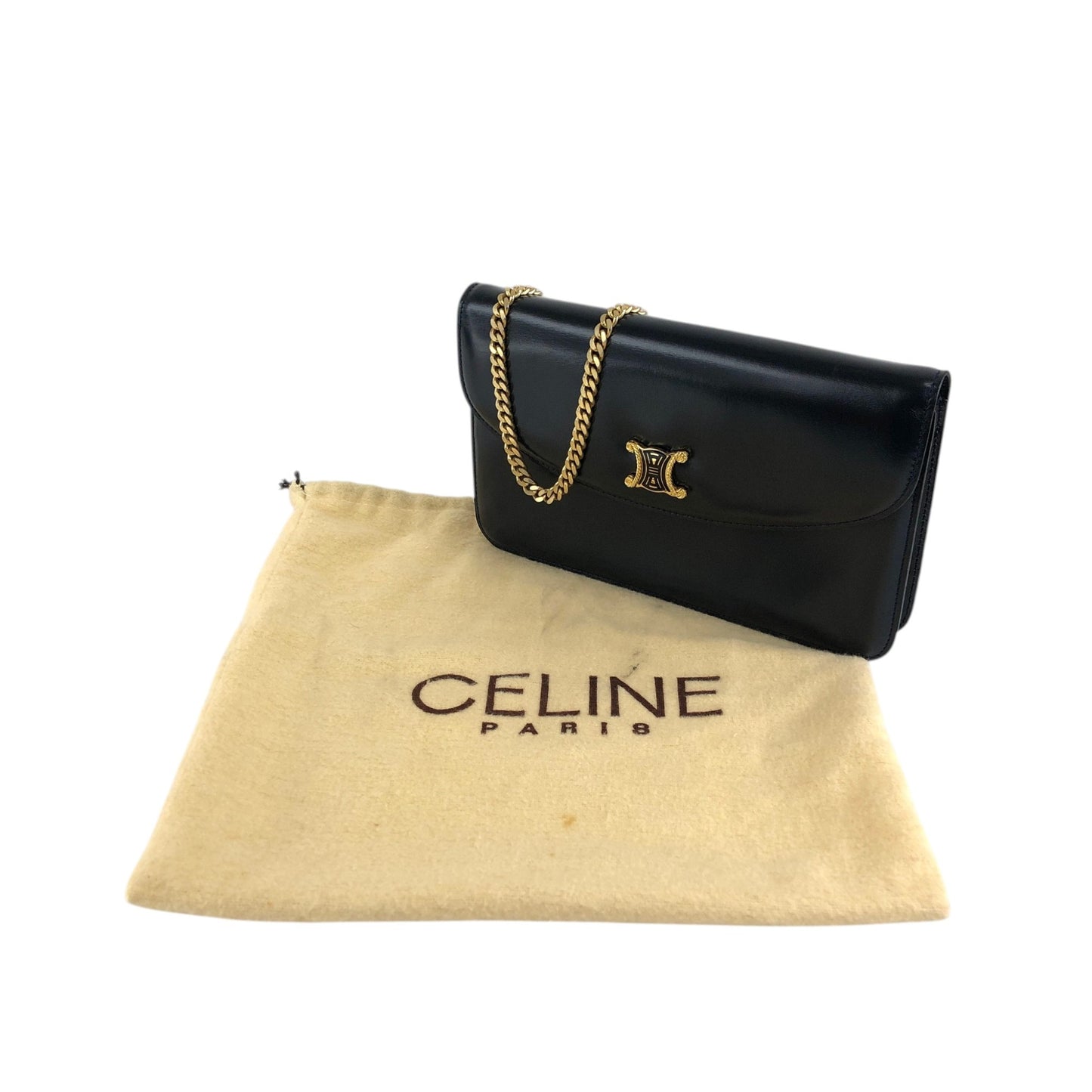 CELINE Triomphe Chain Shoulder bag Black Vintage thnjzk