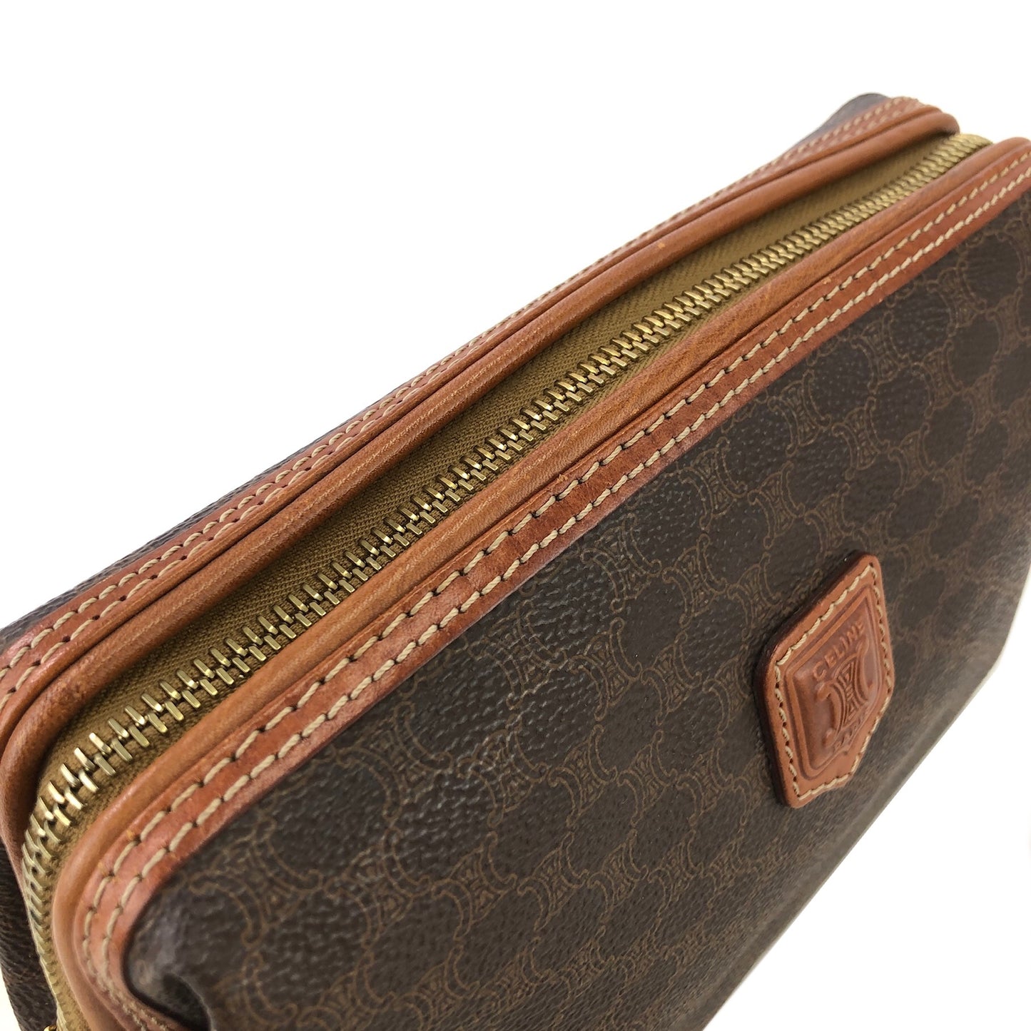 CELINE Macadam Blason  PVC Leather Pouch Brown Vintage vnsihf
