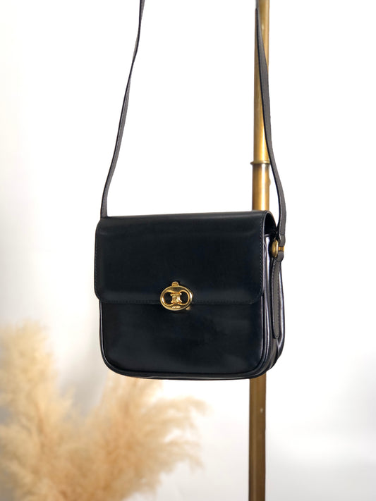 CELINE Blason Crossbody Shoulder bag Black Vintage p2ahhd