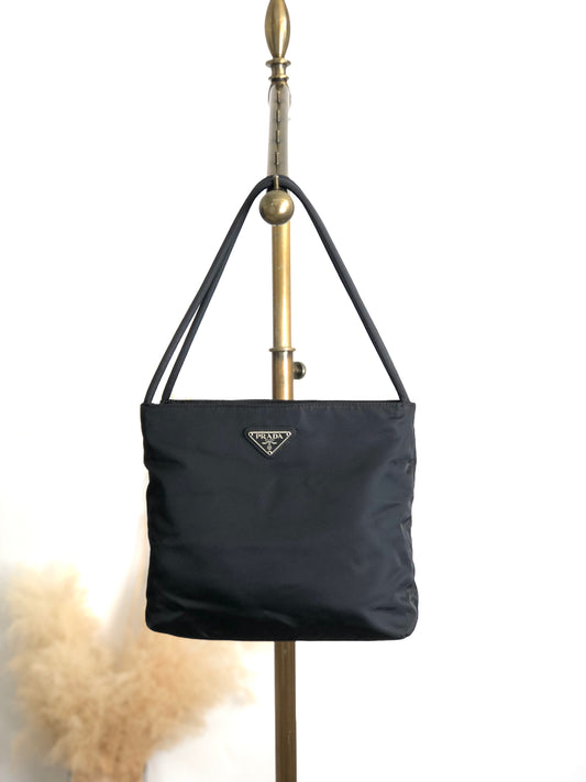 PRADA Tessuto Triangle Logo Handbag Black Vintage niprvk
