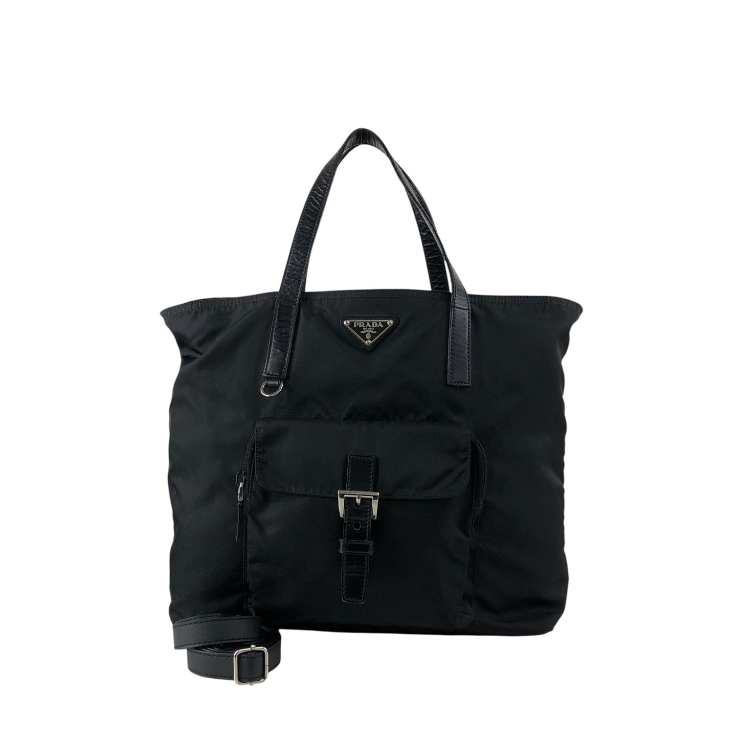 PRADA Tessuto Triangle Logo Front Pocket Two-way Handbag Shoulder bag Black Vintage kuap33