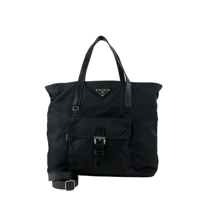 PRADA Tessuto Triangle Logo Front Pocket Two-way Handbag Shoulder bag Black Vintage kuap33