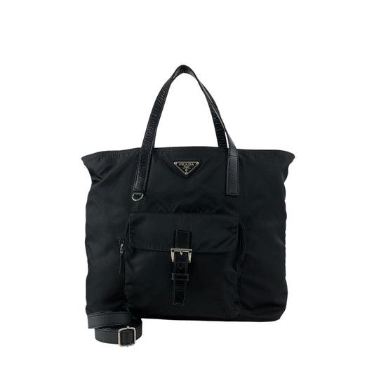 PRADA Tessuto Triangle Logo Front Pocket Two-way Handbag Shoulder bag Black Vintage kuap33