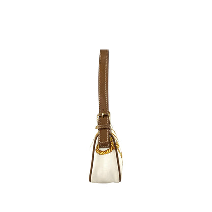 CELINE Blason Canvas Leather Handbag White Vintage vzzbsd