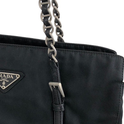 PRADA Triangle Logo Handbag Chain Shoulder bag Black Vintage 8k3taj