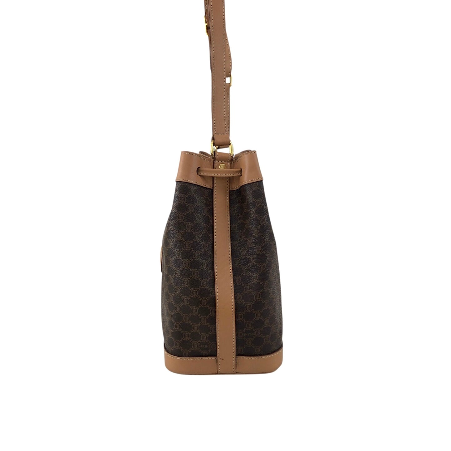 CELINE Macadam Blason Drawstring Shoulder bag Brown Vintage kvk5hf