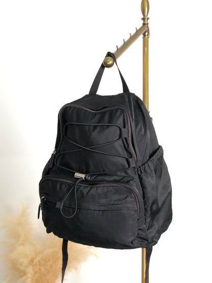 PRADA Tessuto Triangle Logo Double Pocket Backpack Black Vintage bpk4w7