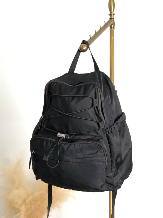 PRADA Tessuto Triangle Logo Double Pocket Backpack Black Vintage bpk4w7