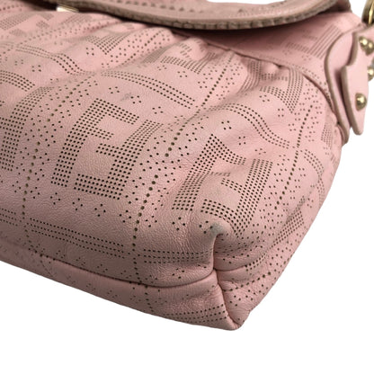 FENDI Zucca Logo Charm Jacquard Leather Shoulder bag Hobobag Pink Vintage uy85ci