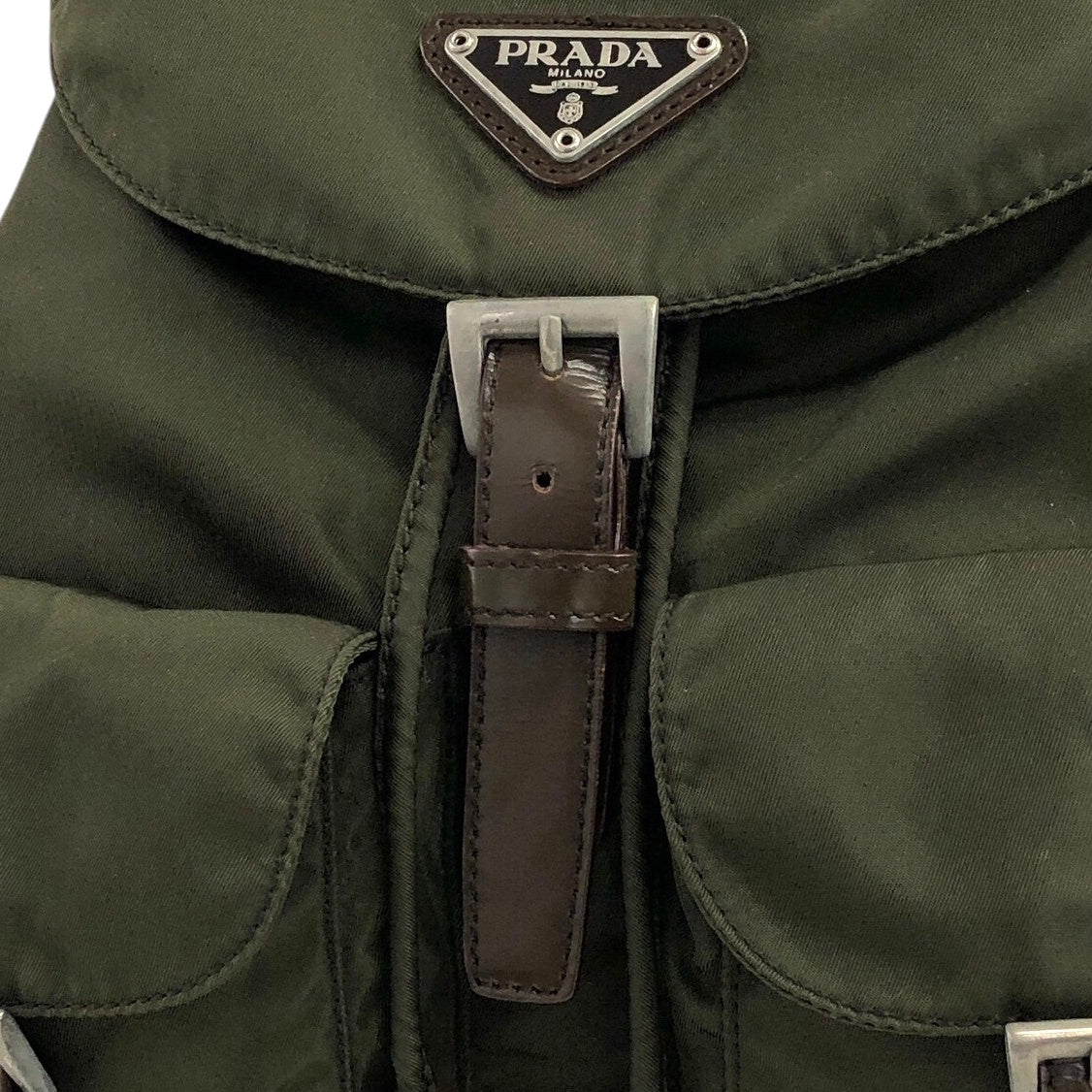 PRADA Triangle Logo Double Pocket Backpack khaki Vintage p3hihd