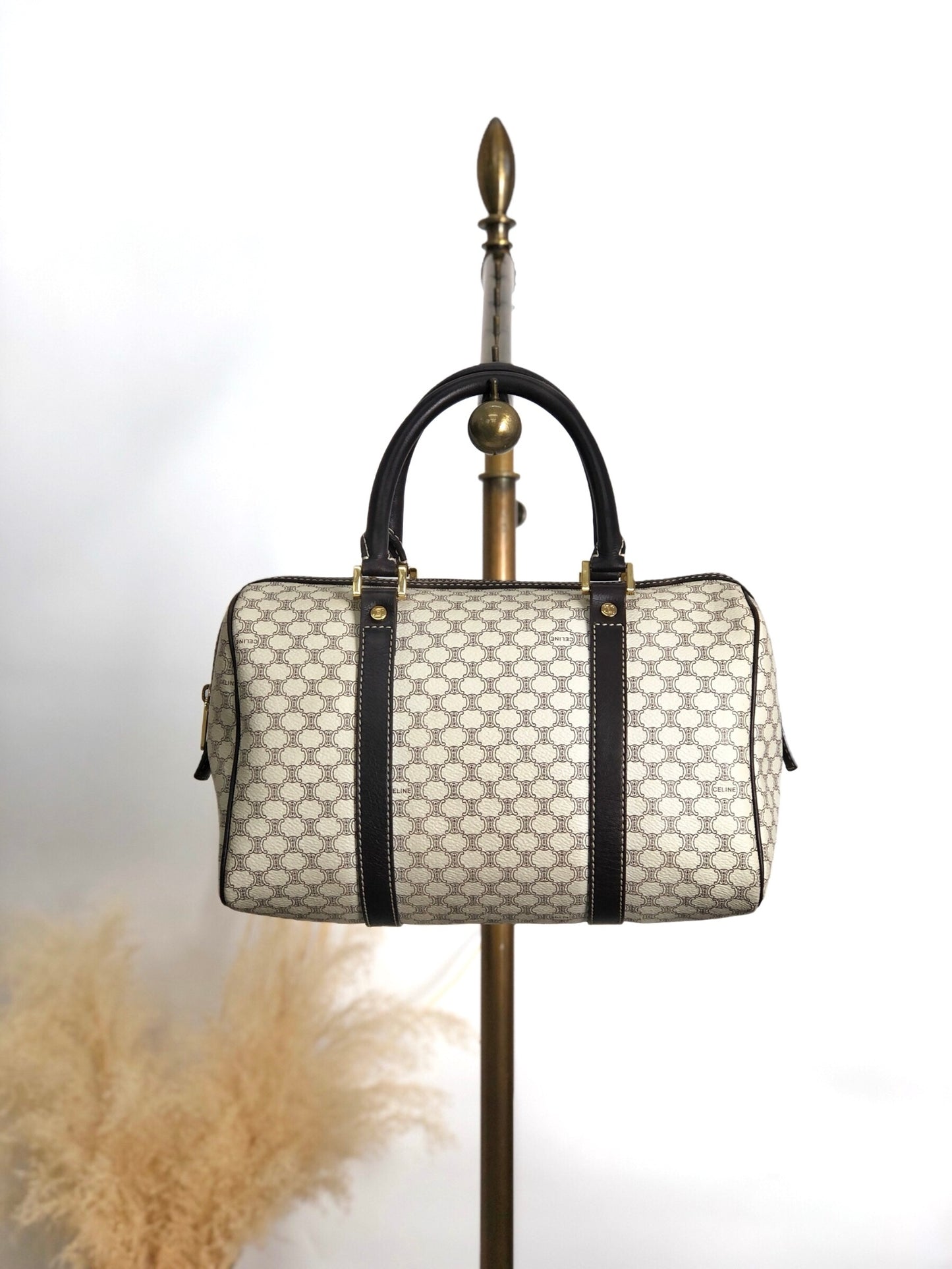 CELINE Macadam Handbag Boston bag White Vintage yci5hj