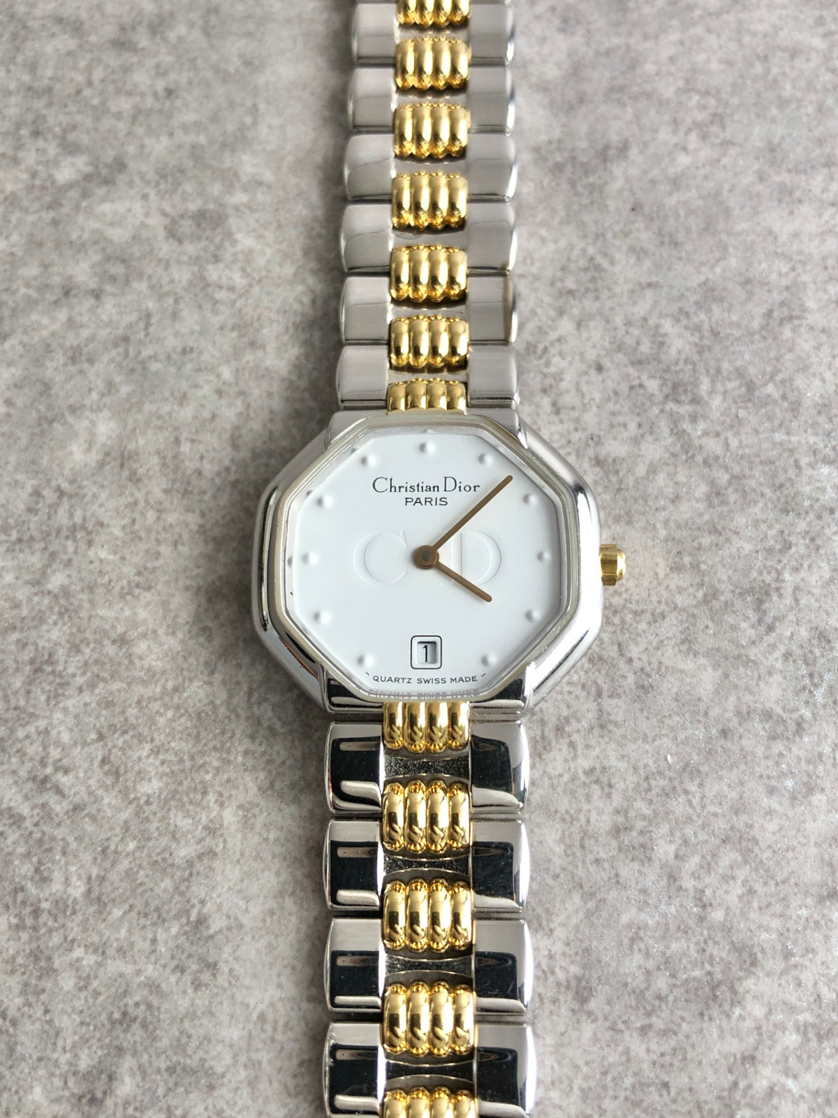 Christian Dior Logo Quartz Watch Silver×Gold 48-203 Vintage p6k3w8