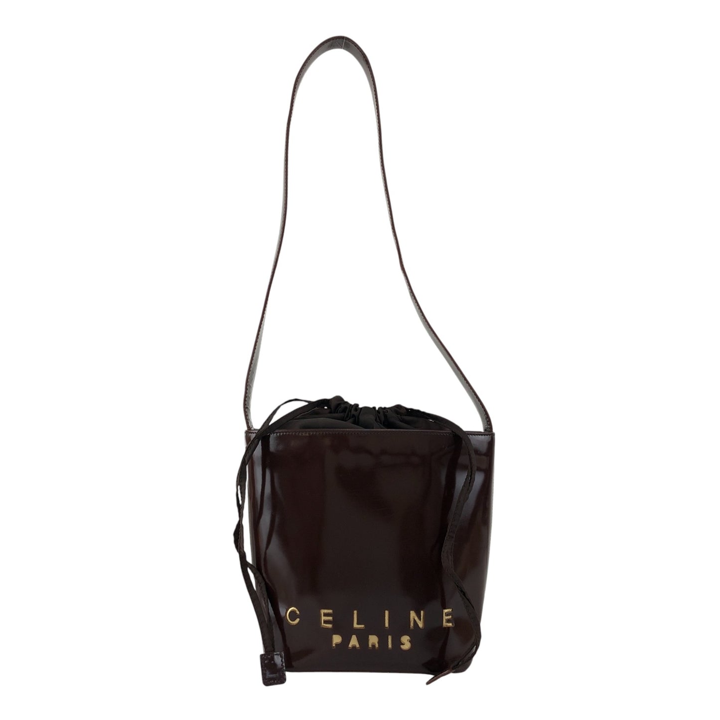 CELINE Logo Drawstring Shoulder bag Brown Vintage sjvk4h