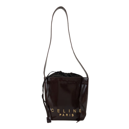 CELINE Logo Drawstring Shoulder bag Brown Vintage sjvk4h