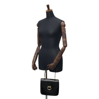 CELINE Gancini Double Flap Handbag Black Vintage j7dwju