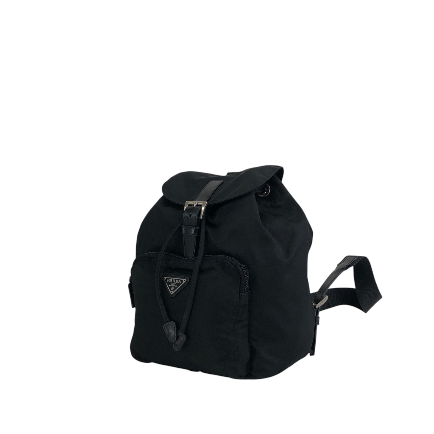 PRADA Tessuto Triangle Logo Front Buckle Backpack Black Vintage 8gfpuf