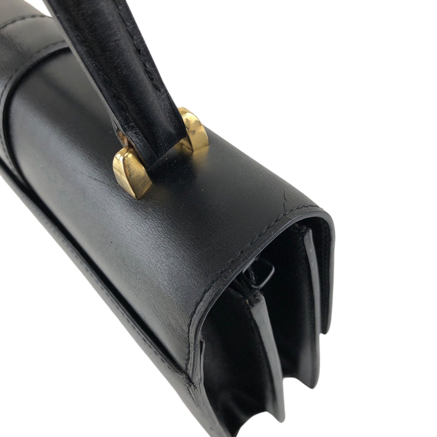 CELINE Horse Bit Top Handle Handbag Black Vintage 68wnsk