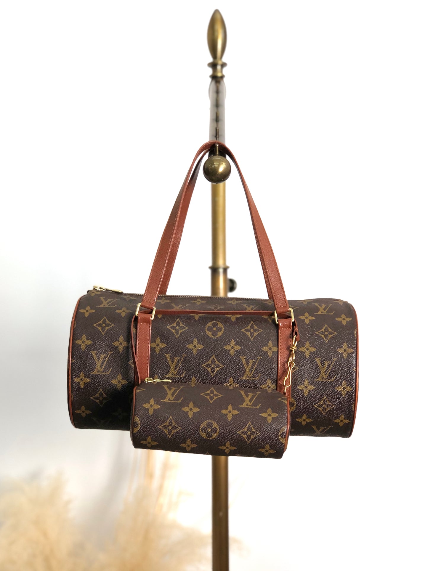 LOUIS VUITTON Monogram Handbag Pouch Brown Vintage 537a4y