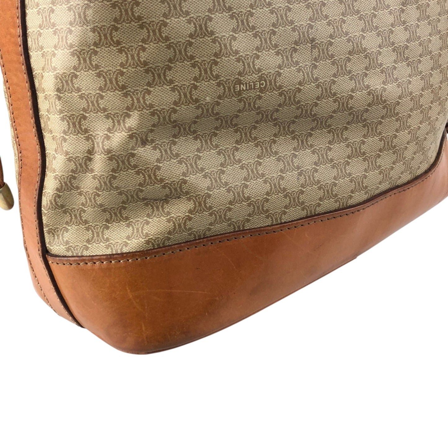 CELINE Macadam Blason Drawstring Shoulder bag Beige Vintage ci27wy