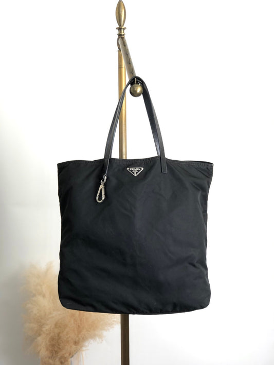PRADA Tessuto Triangle Logo Totebag Black Vintage znncse