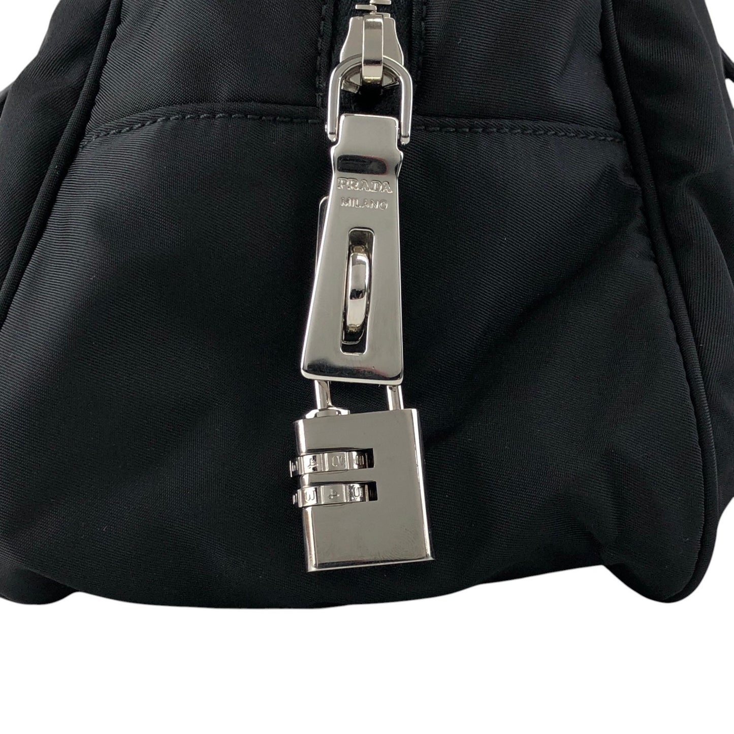 PRADA Logo Boston bag Handbag Black Vintage jipcs2