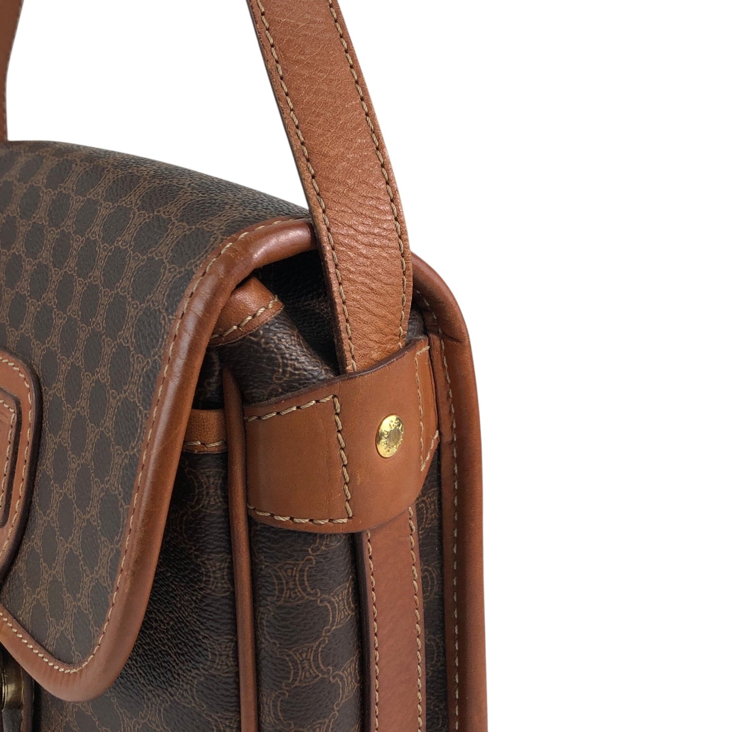 CELINE Macadam Blason Front Buckle Shoulder bag Brown Vintage v3jfnr