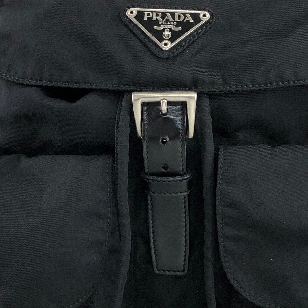 PRADA Triangle Logo Double Pocket Backpack Black Vintage rvkvgm