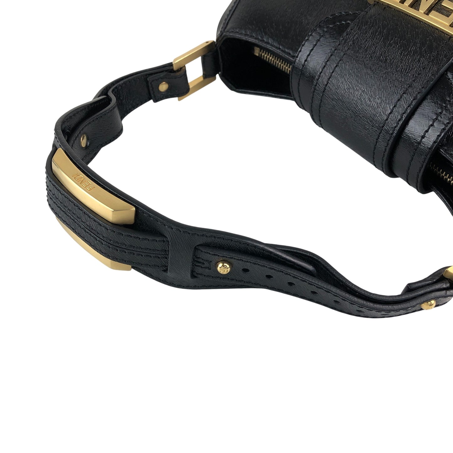 FENDI Logo Shoulder bag Black Vintage zjfy53