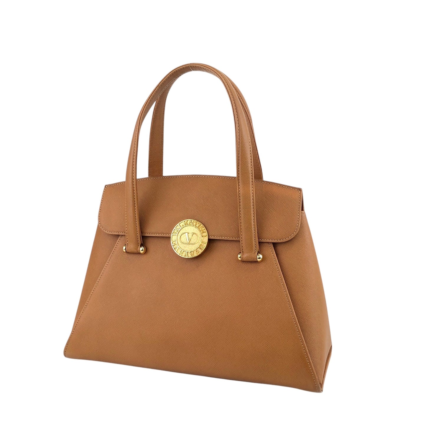 VALENTINO GARAVAN Medal Motif  Handbag Camel Vintage yg5ysc