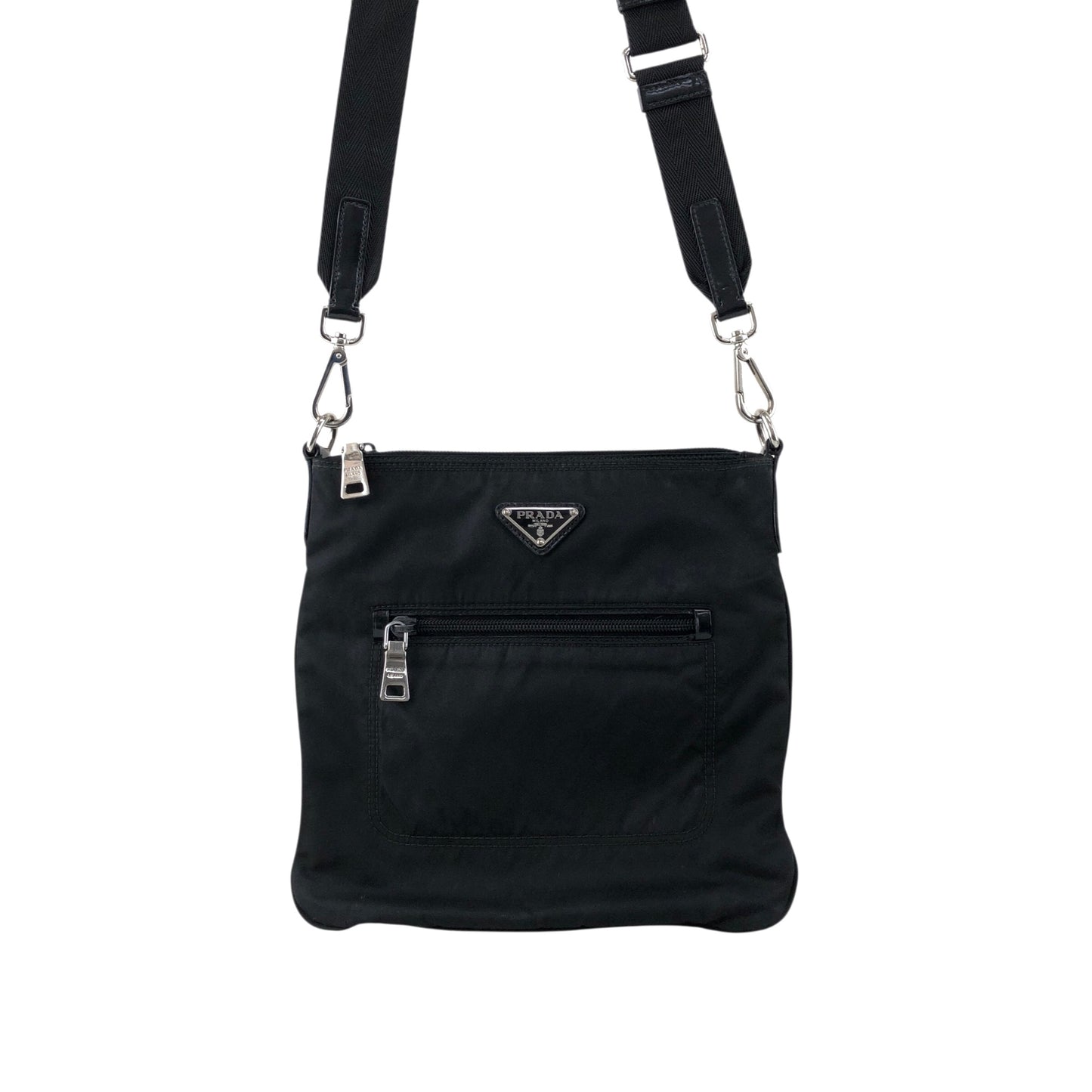 PRADA Tessuto Triangle Logo Shoulder bag Black Vintage b7upke