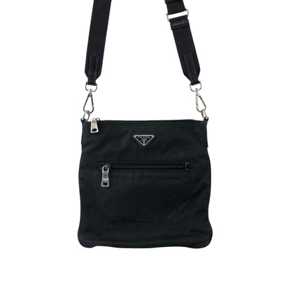 PRADA Tessuto Triangle Logo Shoulder bag Black Vintage b7upke