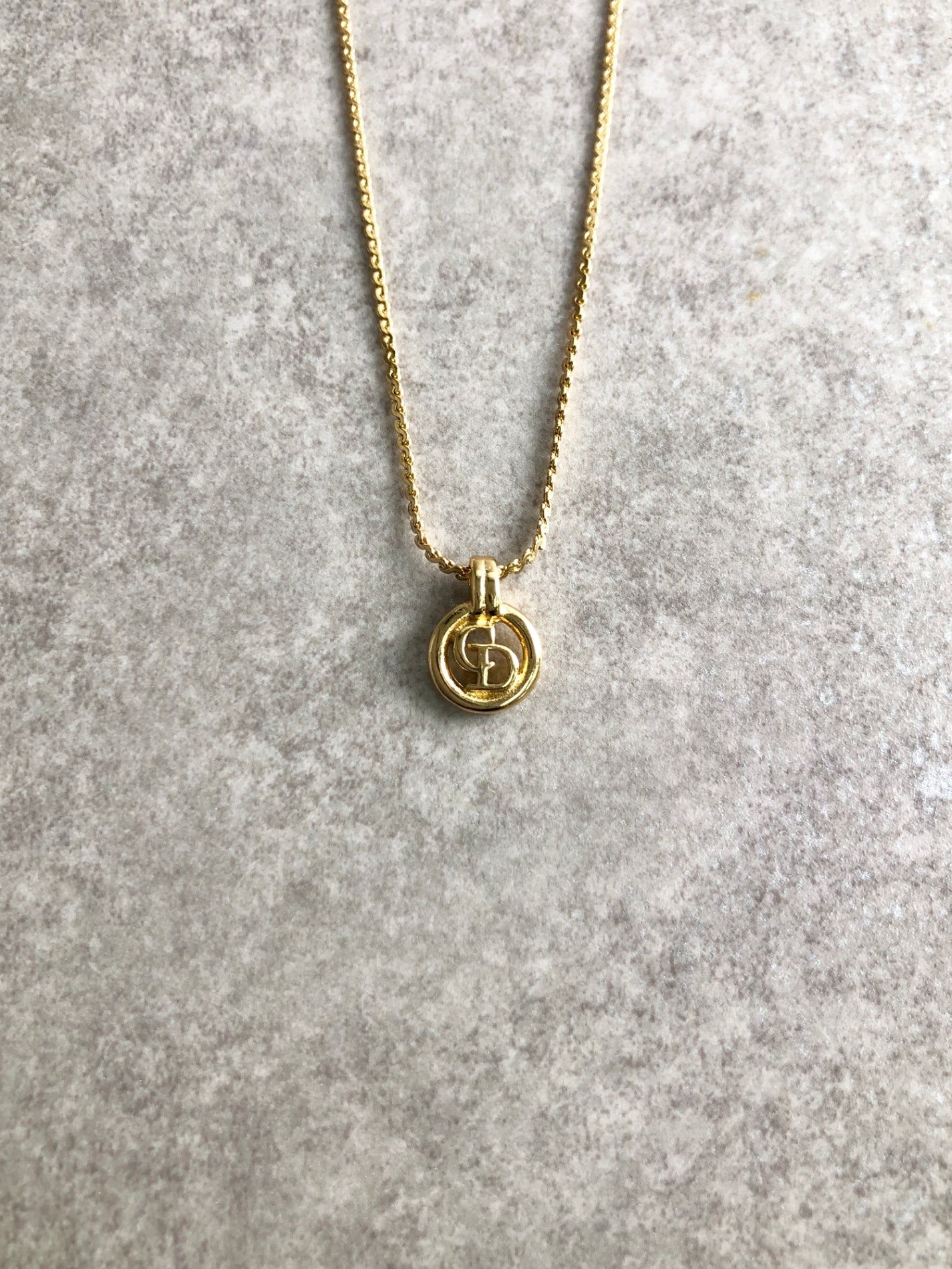 Christian Dior Logo Motif Necklace Gold Vintage aaev2v