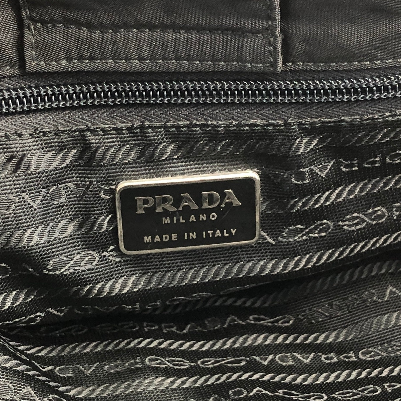 PRADA Triangle Logo Double Pocket Handbag Black Vintage 7pzder